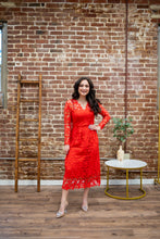 Load image into Gallery viewer, Beautiful in Red Lace Petite Midi Dress
