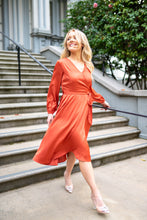 Load image into Gallery viewer, Falling Rust for You Midi Wrapped Petite Dress