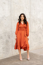 Load image into Gallery viewer, Falling Rust for You Midi Wrapped Petite Dress