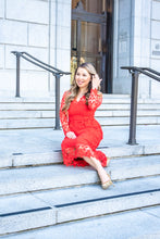 Load image into Gallery viewer, Beautiful in Red Lace Petite Midi Dress