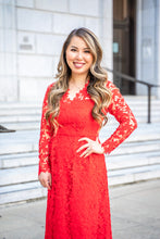Load image into Gallery viewer, Beautiful in Red Lace Petite Midi Dress