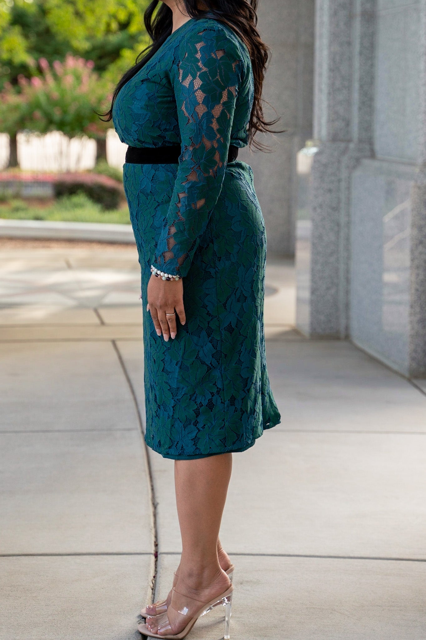 chinese dress ladies Teal Unique Beaded Satin Dress With Lace-Up Back And Leg Slit main image 1