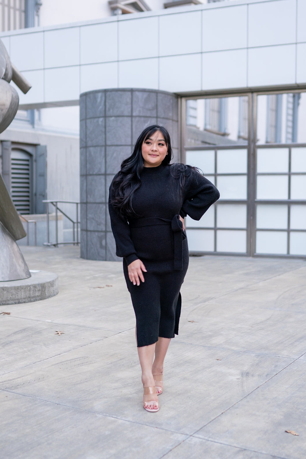 Wrapping You With Love Sweater Dress (Black)