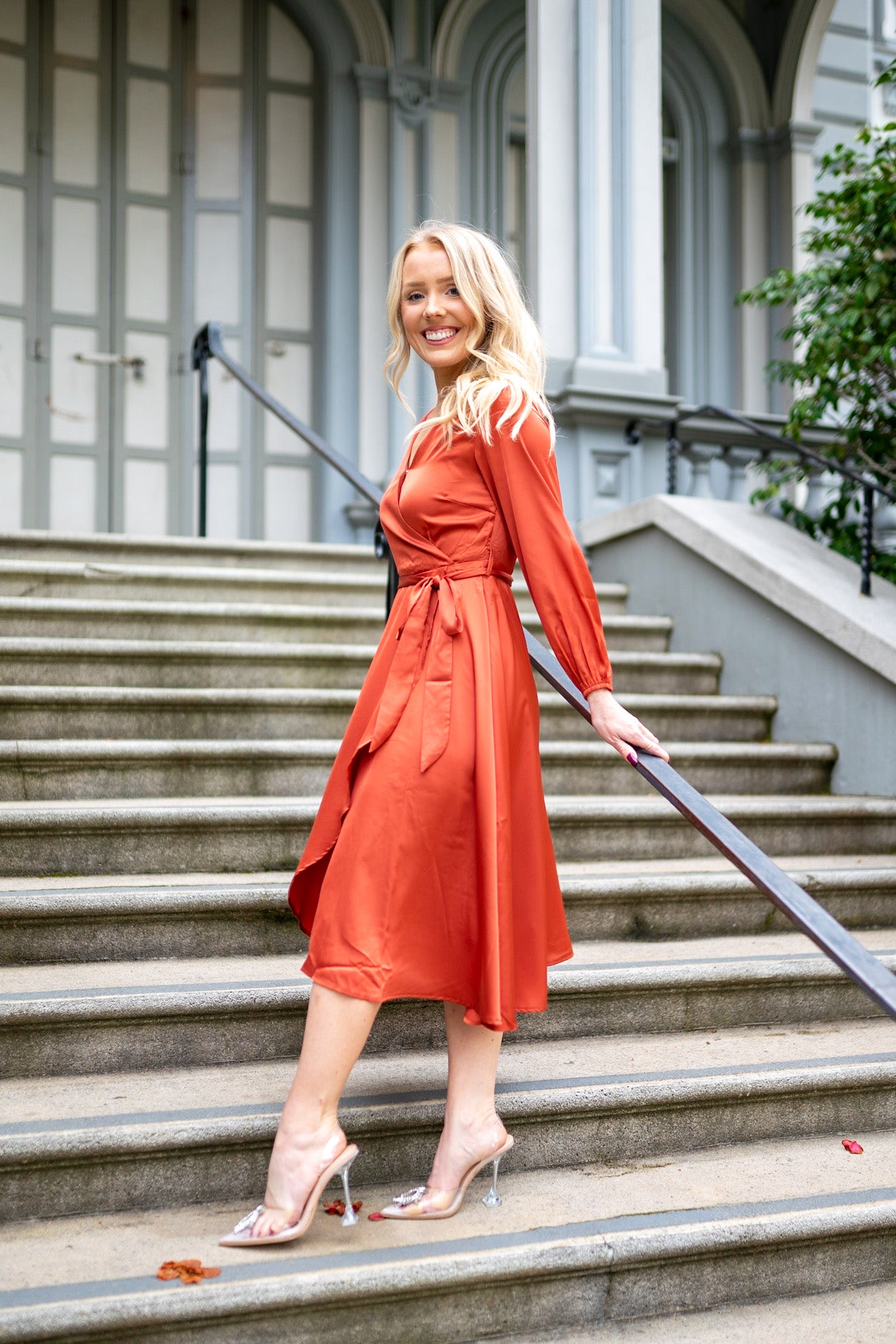 Falling Rust for You Midi Wrapped Petite Dress X-Small