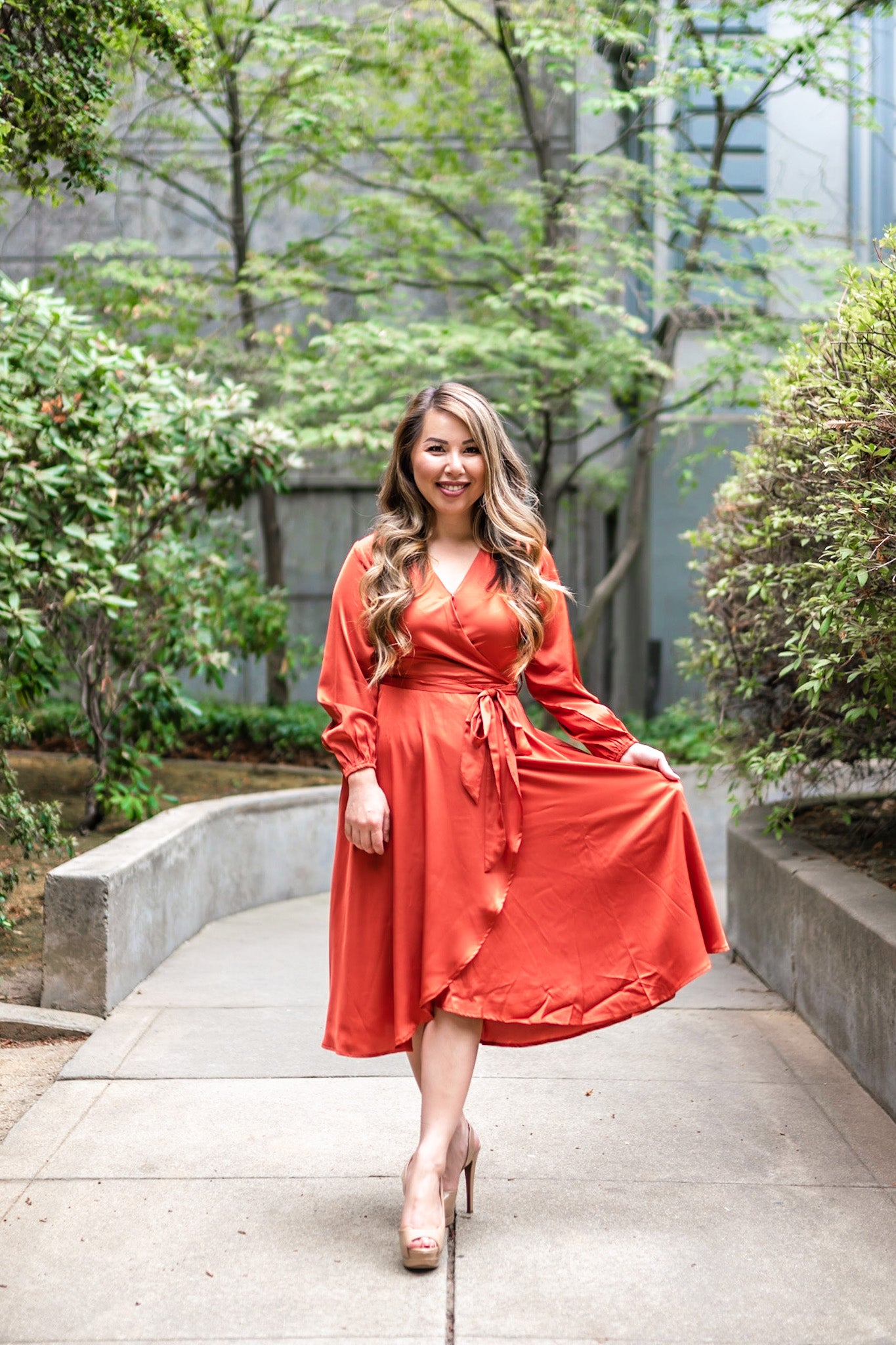 Falling Rust for You Midi Wrapped Petite Dress X-Small Falling Rust for You Midi Wrapped Petite Dress X-Small