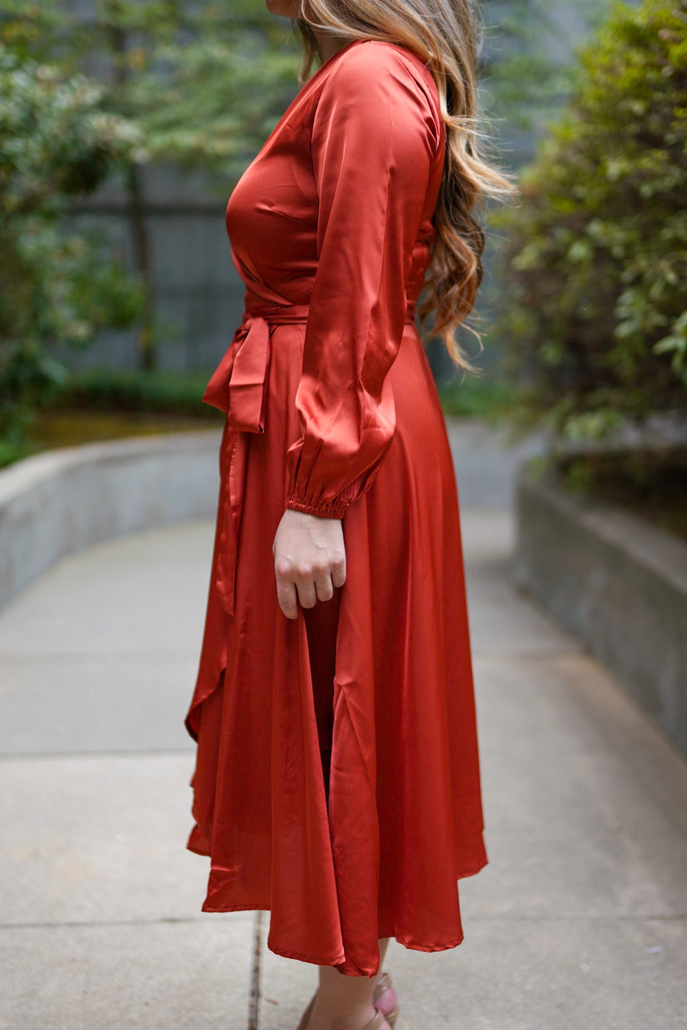 Falling Rust for You Midi Wrapped Petite Dress X-Small Falling Rust for You Midi Wrapped Petite Dress X-Small