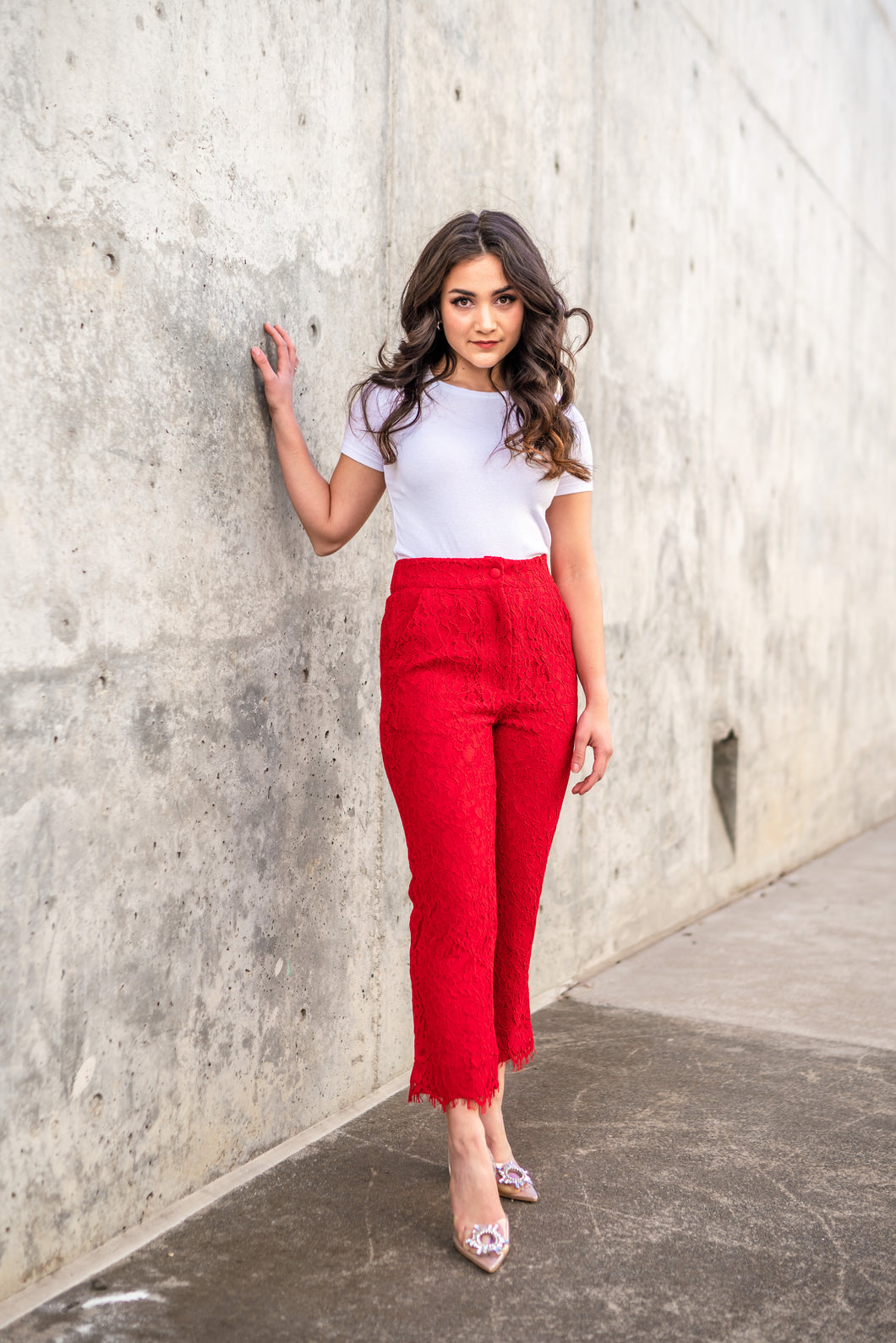 I Love Beeing with You Petite Lace Pants (Red)