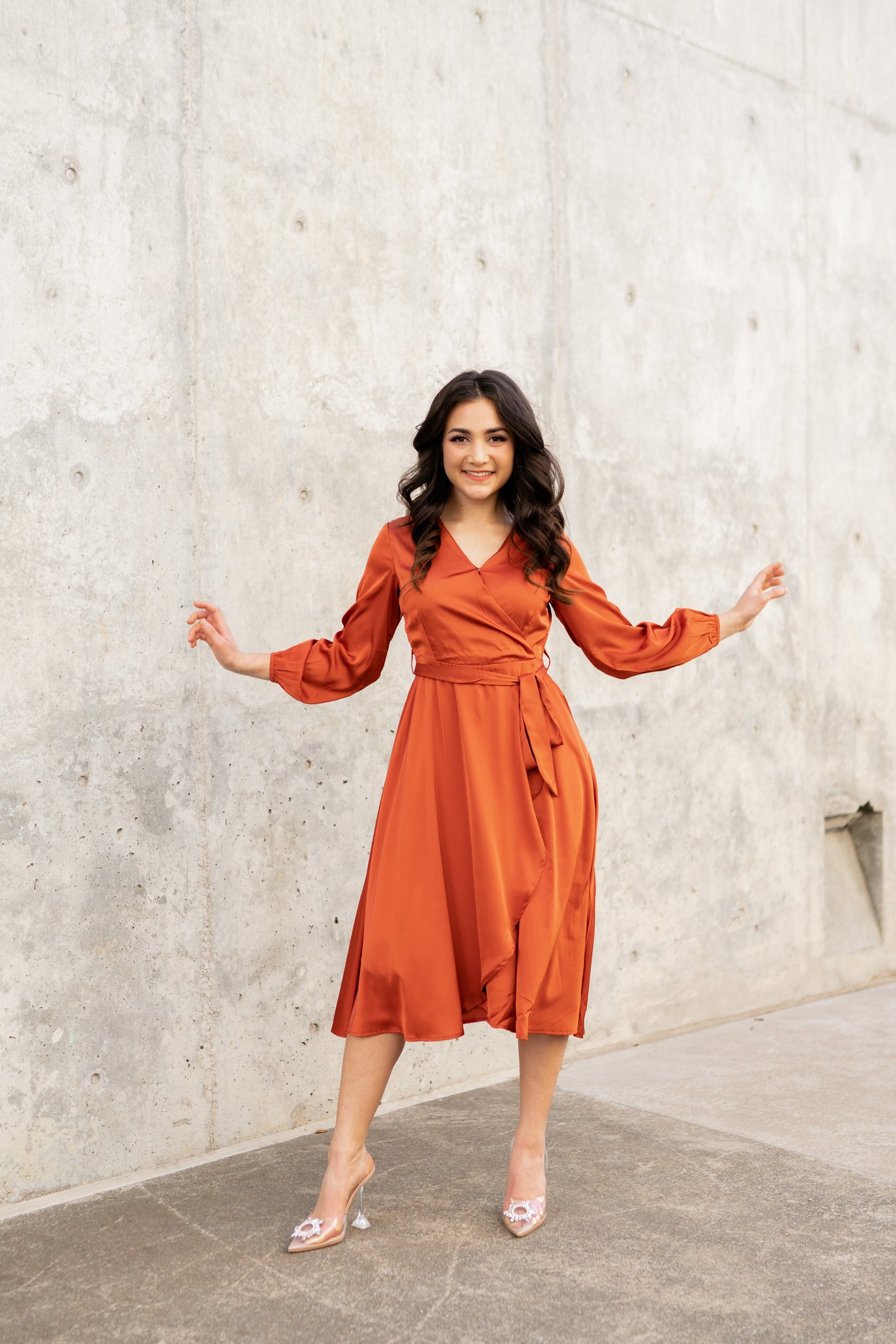 Falling Rust for You Midi Wrapped Petite Dress Bee Petite Falling Rust for You Midi Wrapped Petite Dress Bee Petite